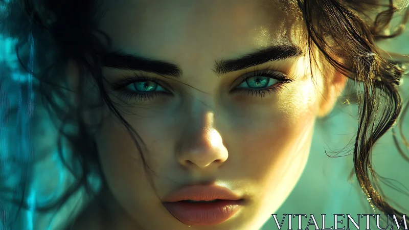 Mesmerizing turquoise eyes meet sunlight in a calm, direct gaze
