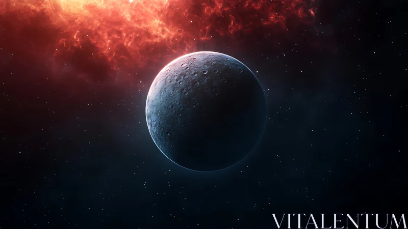 Craters on shadowed exoplanet contrast with luminous nebula rim