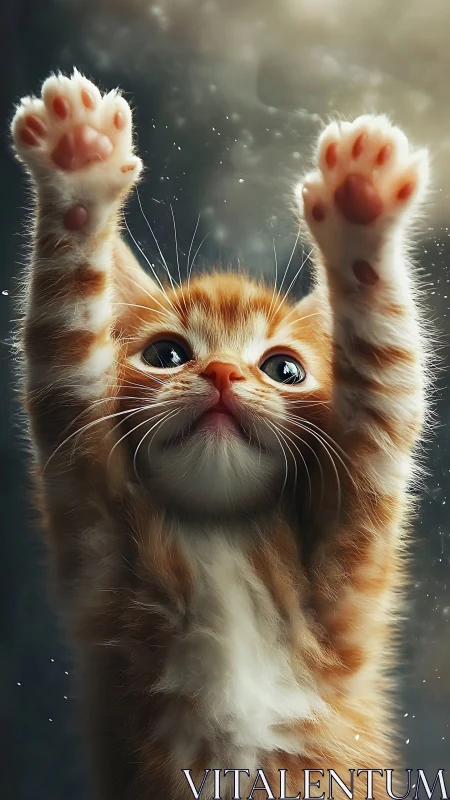Orange and White Cat with Paws Raised High.