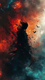 Emberborn silhouette walks where fire and frost collide