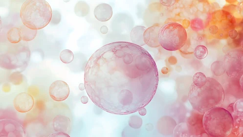 Iridescent pastel bubbles drifting through soft sunrise light.