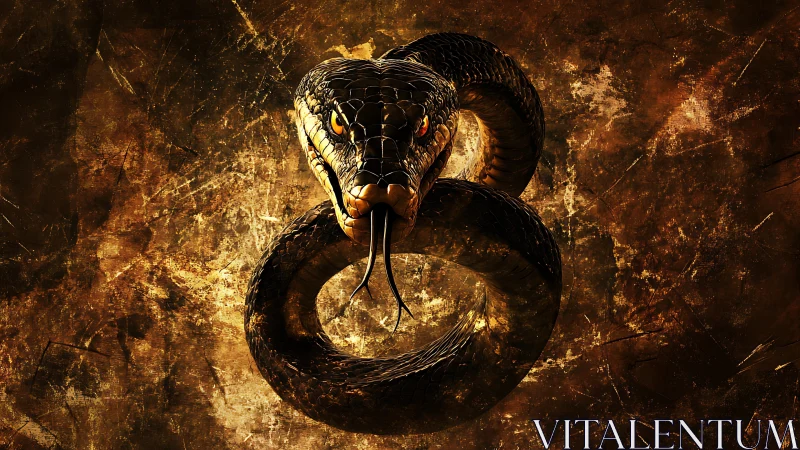 Coiled shadow serpent lunges through molten dusk grit.