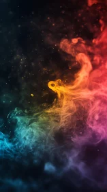 Gentle rainbow nebula swirling through quiet cosmic night.