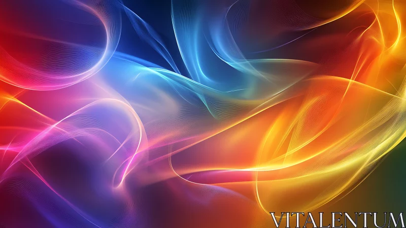 Multicolored abstract light waves on dark gradient background.