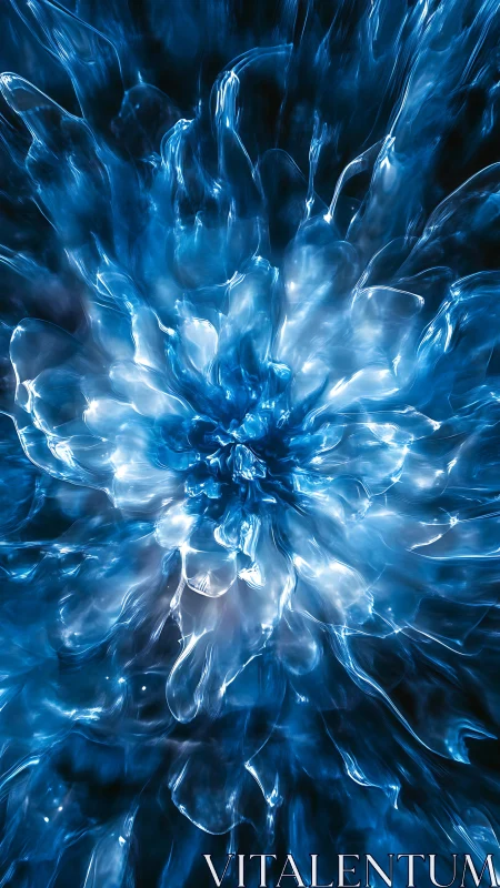 Blue abstract energy bloom with fluid light forms.