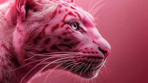 Radiant pink tiger gazing ahead with calm, steady strength.