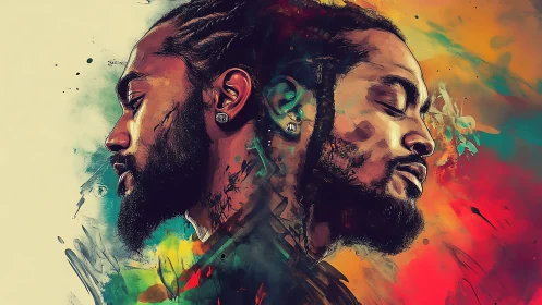 Dual profile portrait rendered in expressive digital painting