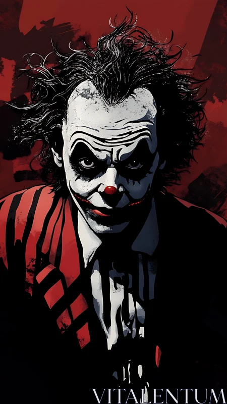 Dark clown portrait uses stark lighting and limited palette
