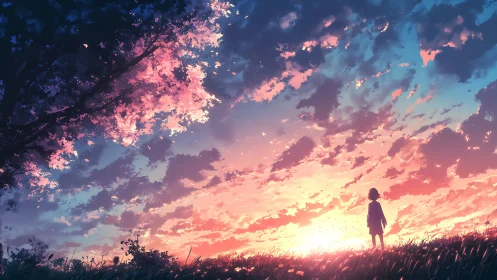 Quiet sunset stroll under dreamy pink and gold clouds.