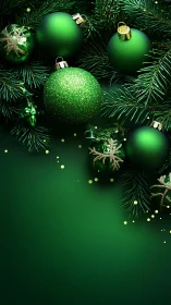 Monochromatic emerald baubles in structured festive composition.