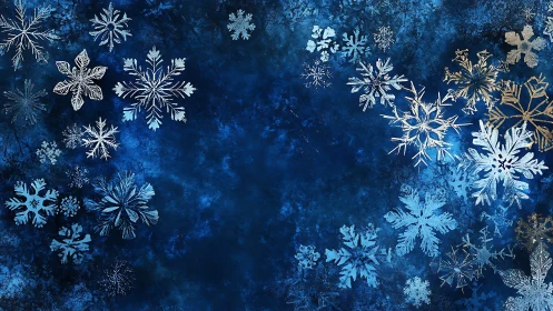Snowflake pattern on textured blue abstract winter background.
