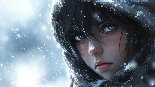 Hyperreal winter portrait captures freckled girl’s icy gaze