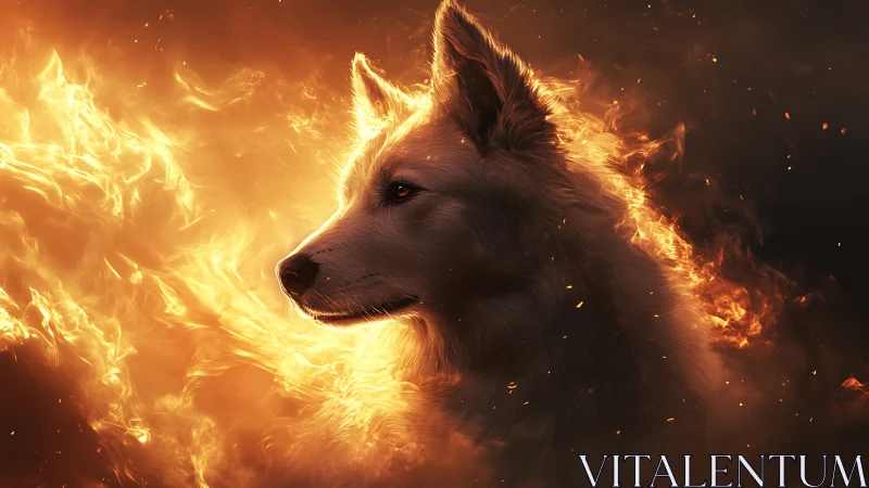Flaming canine profile rendered in high-detail digital chiaroscuro