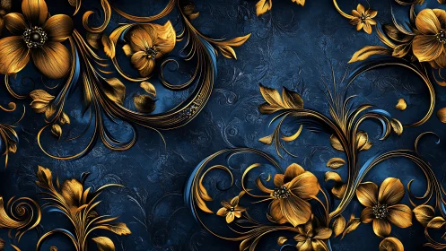 Midnight gold florals swirling across deep sapphire dreams.
