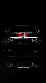 Sleek BMW front view with bold racing stripe glow.