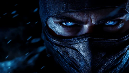 Digital painting close-up of masked ice warrior portrait.