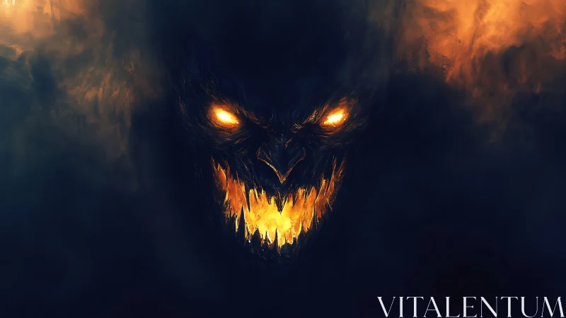 Demonic fire visage emerges from swirling obsidian smoke.