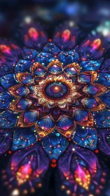 Radiant cosmic mandala glows with luminous jeweled petals
