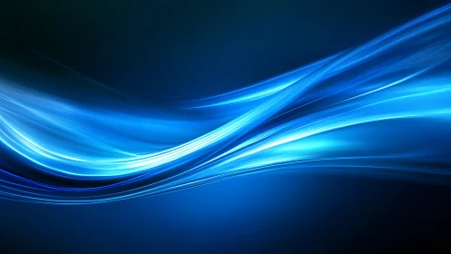 Electric blue light waves flow across deep gradient background.