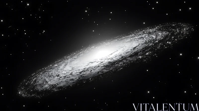 Spiral galaxy in monochrome with bright dense core region.
