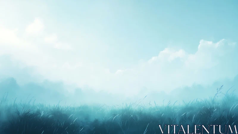 Low mist over blue grassland under diffuse morning light.