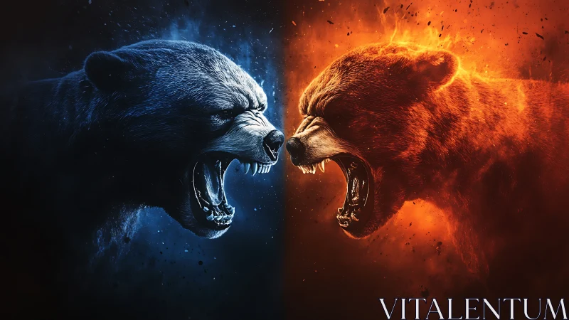 Two bears positioned face-to-face with contrasting thermal lighting effects