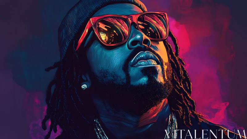 Digital painting portrait with neon backlight and stylized shading.