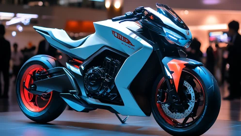 Futuristic Honda concept bike glows with neon predator poise.