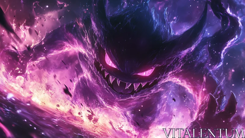 Spectral void creature emerging through luminous plasma storm