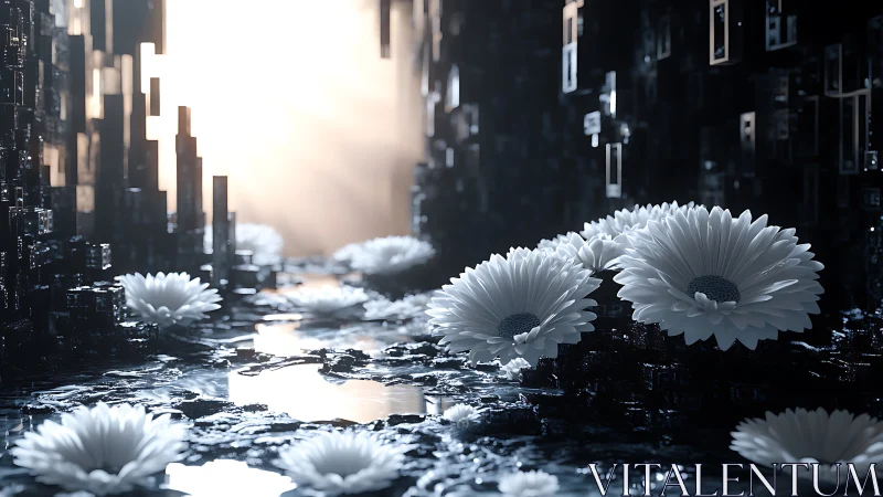 White Flowers Bloom Through Urban Decay