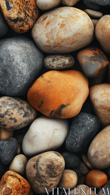 Macro study of smooth river stones in warm, diffused light