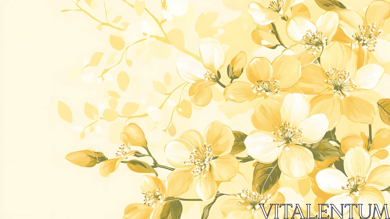 Yellow and white flowers rendered with botanical illustration technique