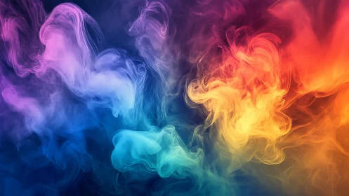 Swirling multicolor smoke plumes on deep indigo backdrop.