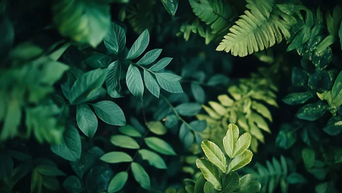 Lush layered foliage creates a tranquil emerald jungle scene