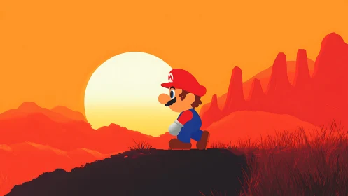 Sunset quest hero marches across blazing pixel frontier.