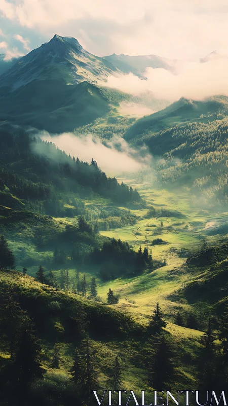 Morning light gently unfolds across a misty green valley
