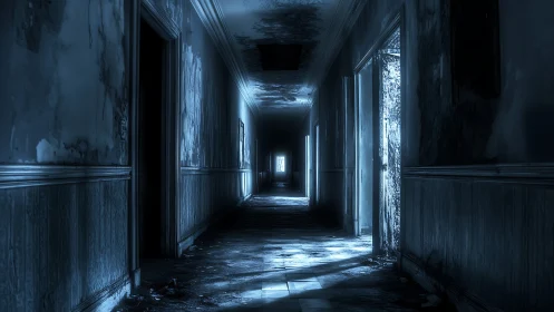 Moonlit ruin breathes dread through a collapsing corridor