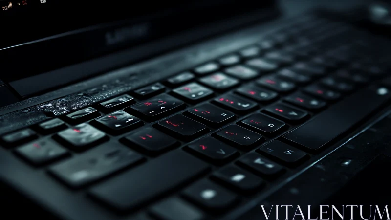 Close-up view of illuminated laptop keyboard in low light.