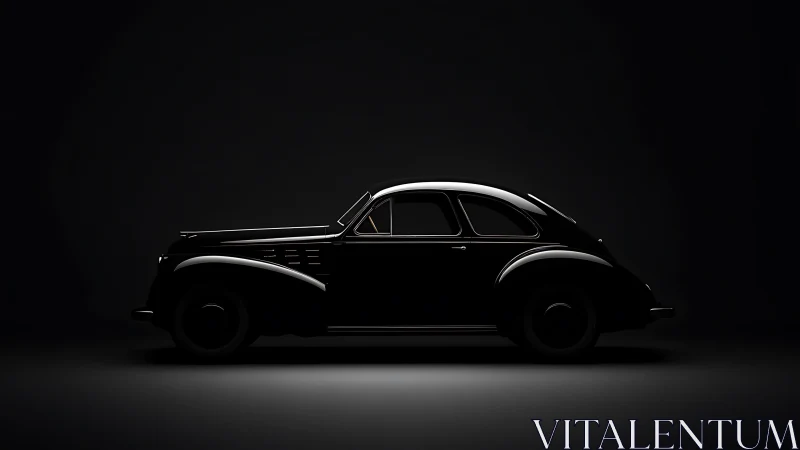 Midnight silhouette of a vintage coupe basking in shadowed light.
