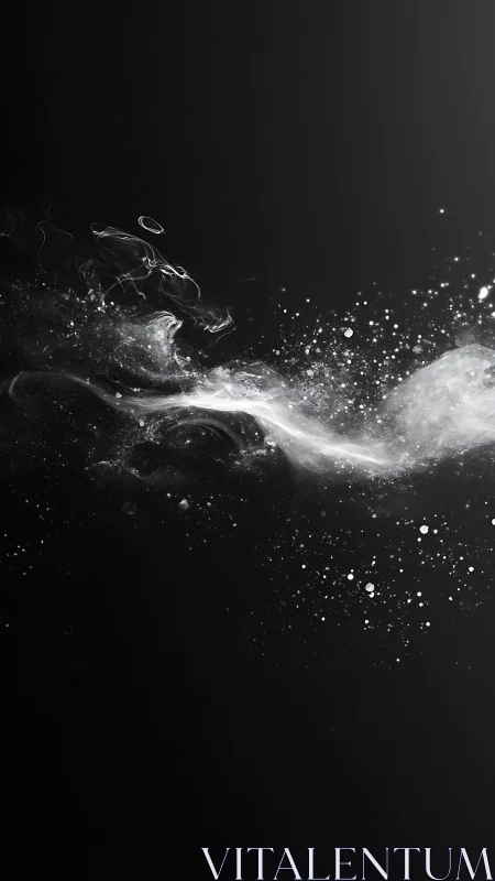 Monochrome particulate nebula flow on deep black field.