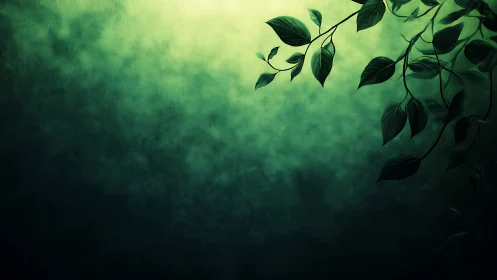 Whispering vine silhouettes against glowing emerald hush.