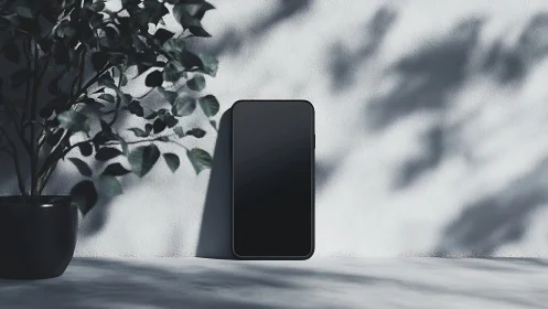 Black Smartphone Display Against Minimalist White Wall.