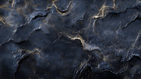 Striated dark rock surface with metallic gold vein network rendered