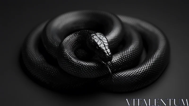 Gleaming black snake rests in a calm, tightly coiled pose