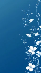 Botanical Digital Illustration with White Flowers on Deep Blue Background