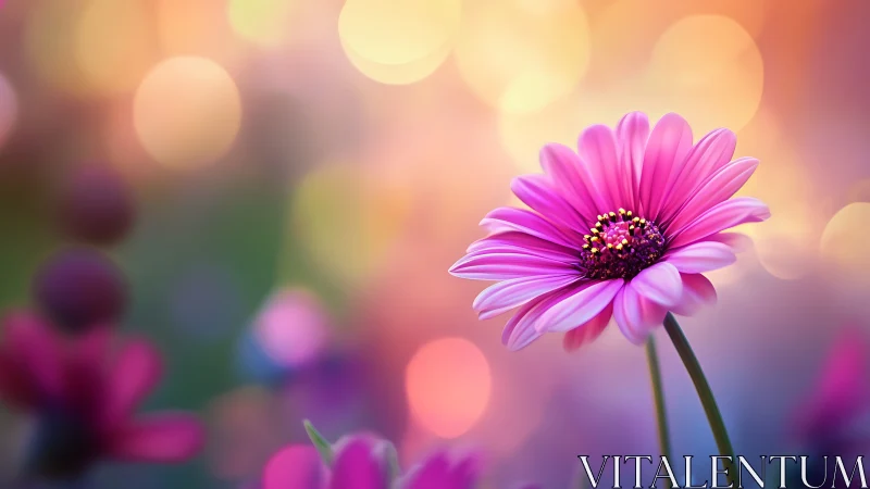 Pink Gerbera Daisy with Blurred Floral Background.