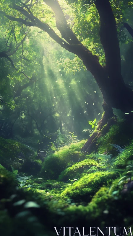 Enchanted Forest Glade with Mystical Sunlight.