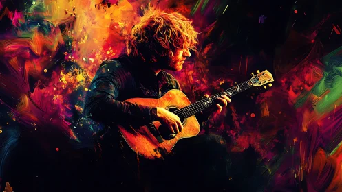 Guitar daydreams painted in wild neon color and quiet fire.