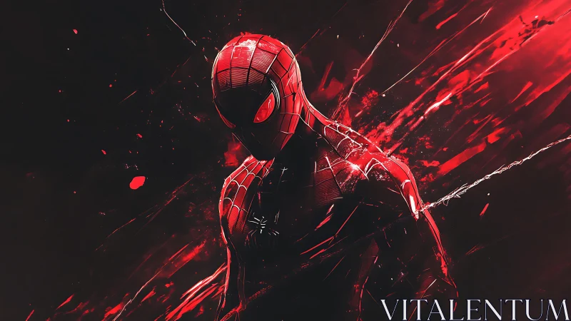 Red and black superhero portrait in dynamic digital art.