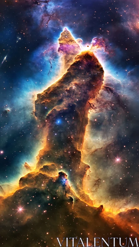 Ionized gas pillar in emission nebula with high-contrast starfield